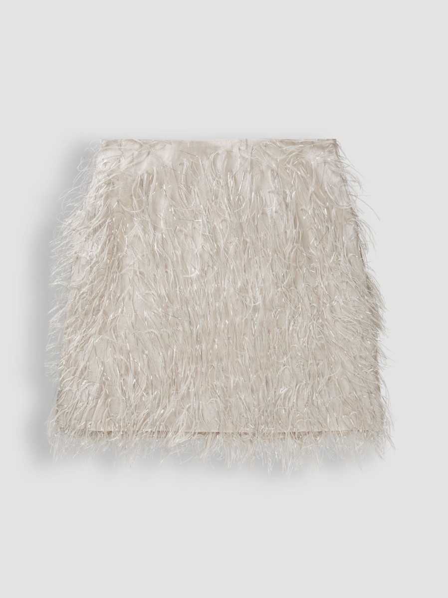 Women Munthe Skirts | Loraine, Woven Skirt With Feathers Cream