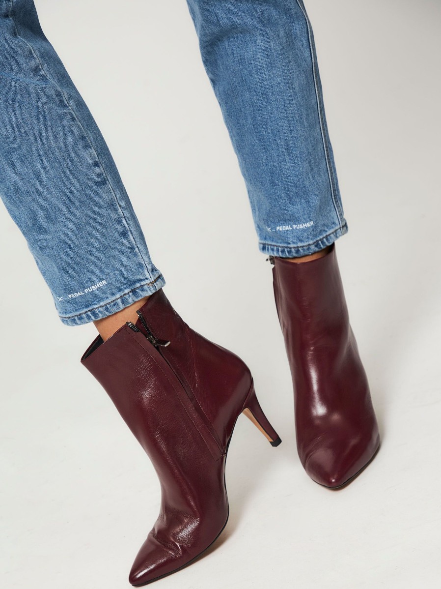 Women Brown Dot. Boots | Julia, Leather Ankle Boots Bordeauxred