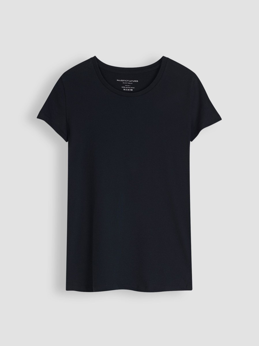 Women Majestic Filatures Tops And Blouses | Cotton Slub T-Shirt Dark Blue