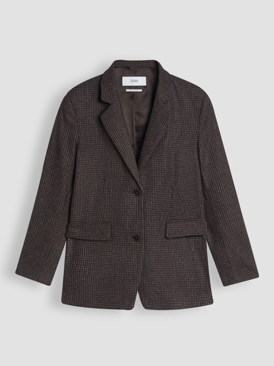 Women Closed Blazers And Jackets | Lola, Wool Mix Blazer With Checkered Pattern Brown