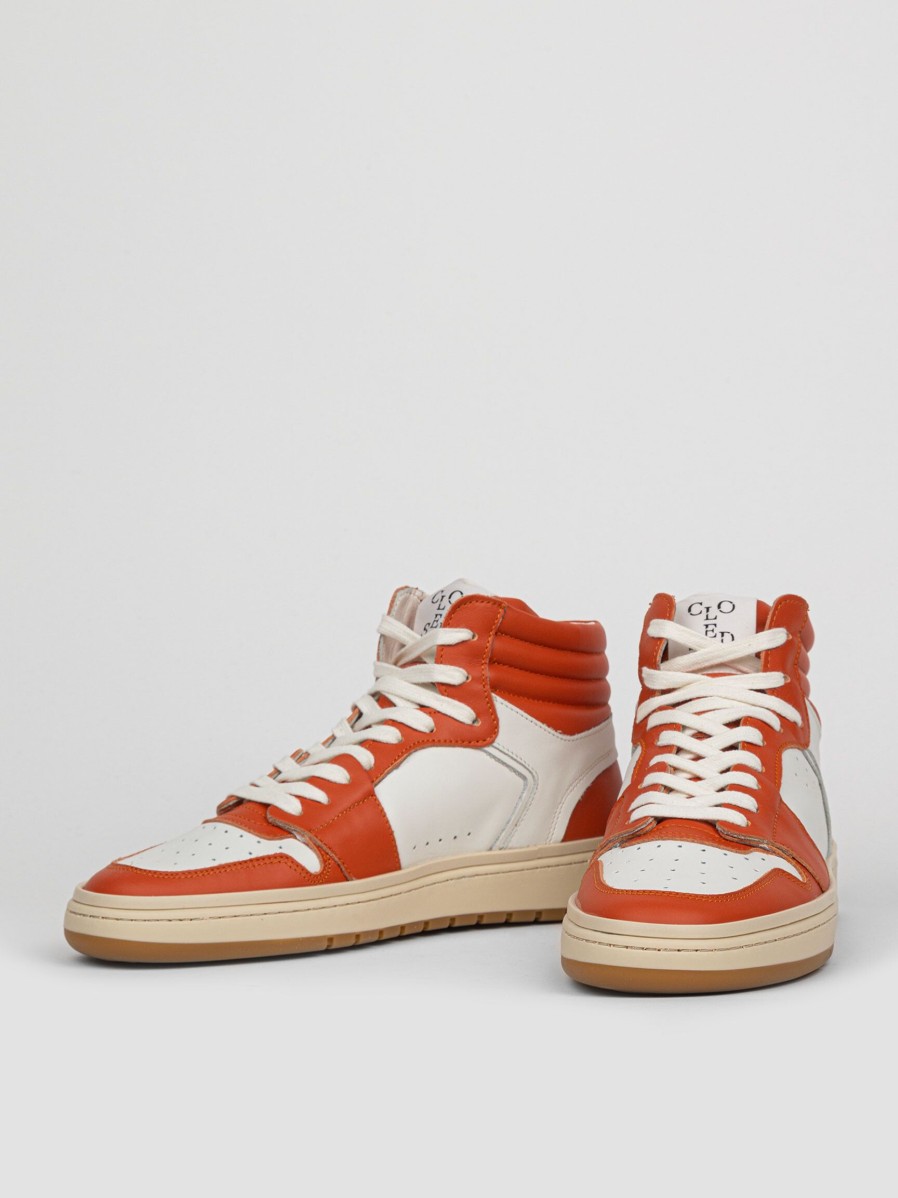 Women Closed Sneakers | Leather High Sneakers Orange