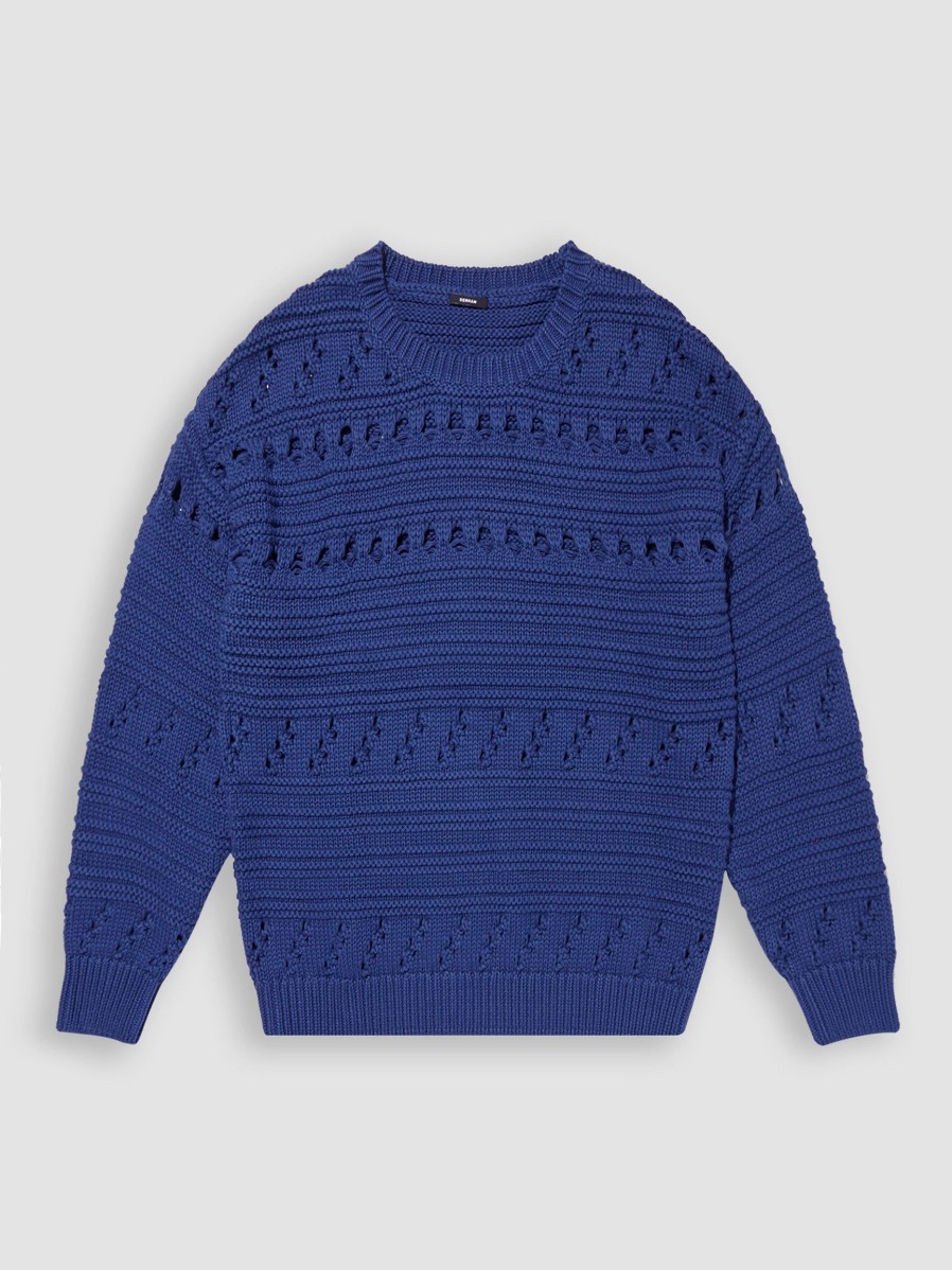 Women Denham Sweaters And Cardigans | Trudy, Cotton Jumper With Open Worked Pattern Dark Blue