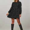 Women Ganni Dresses And Tunics | Woven Dress With Print And Smock Detail Black