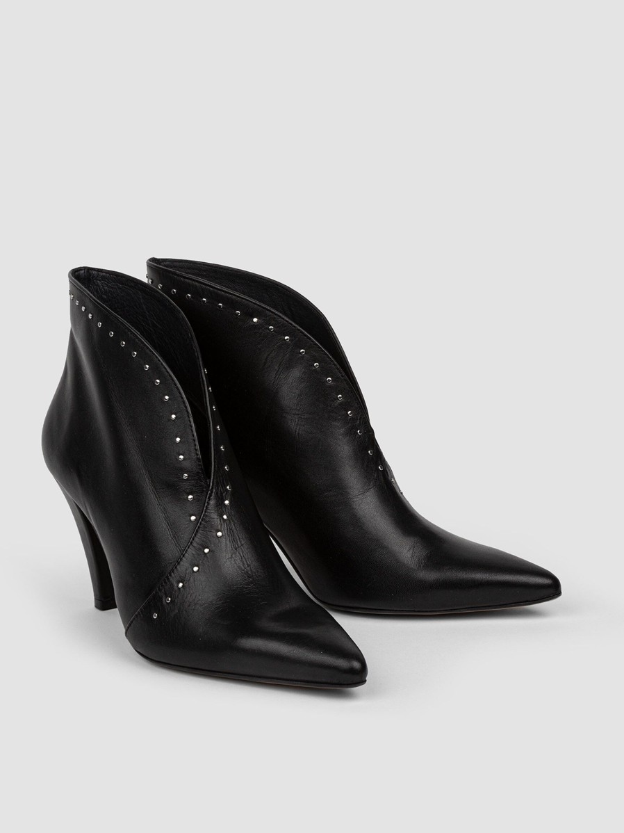 Women Silver Grace Boots | Manhattan, Leather Ankle Boots With Studs Black