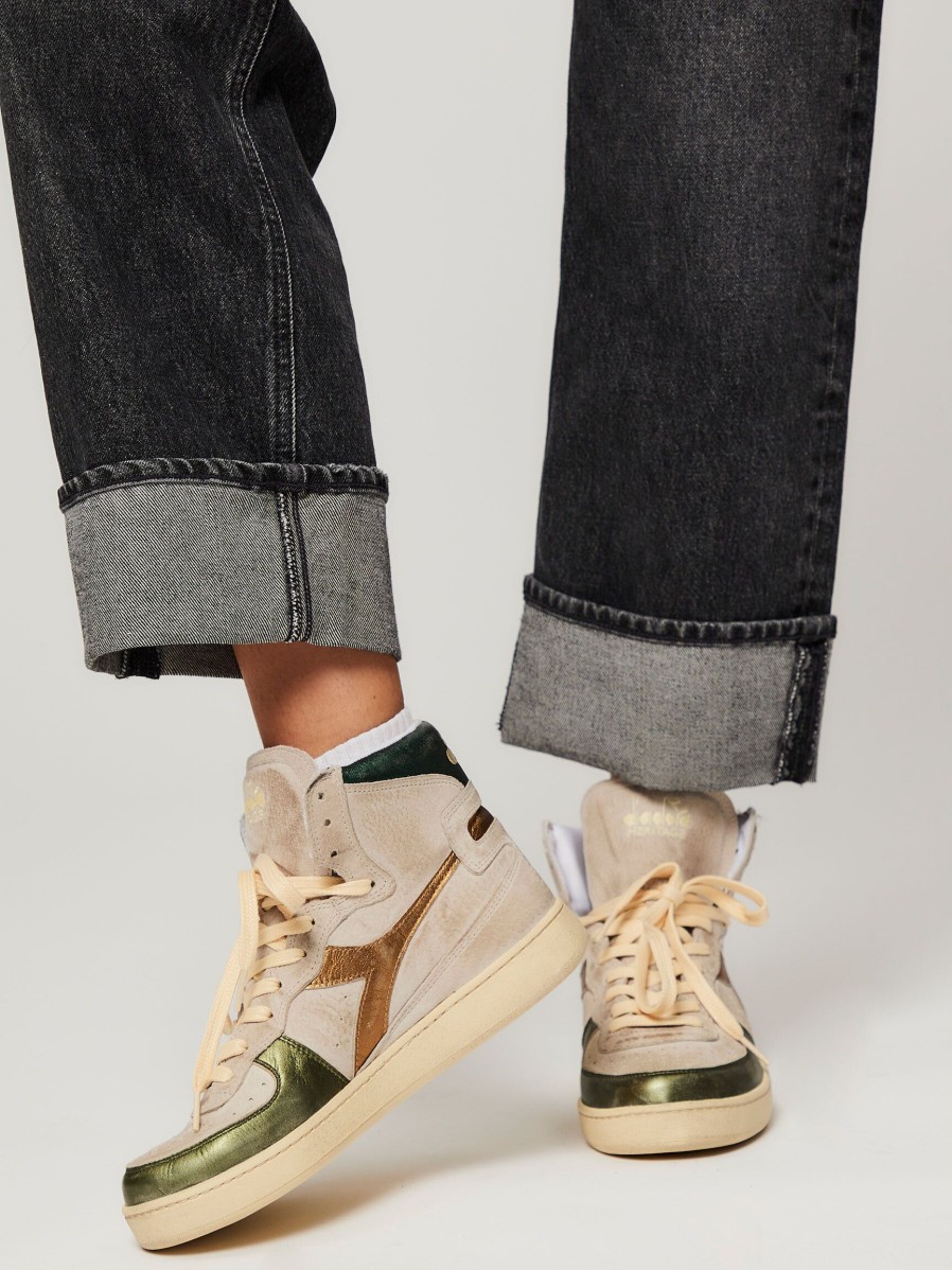 Women Diadora Sneakers | Mi Basket, Nubuck High Metallic Sneakers Moss Green