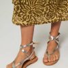 Women Ivylee Copenhagen Sandals | Olive, Leather Metallic Craquele Sandals Silver Colour