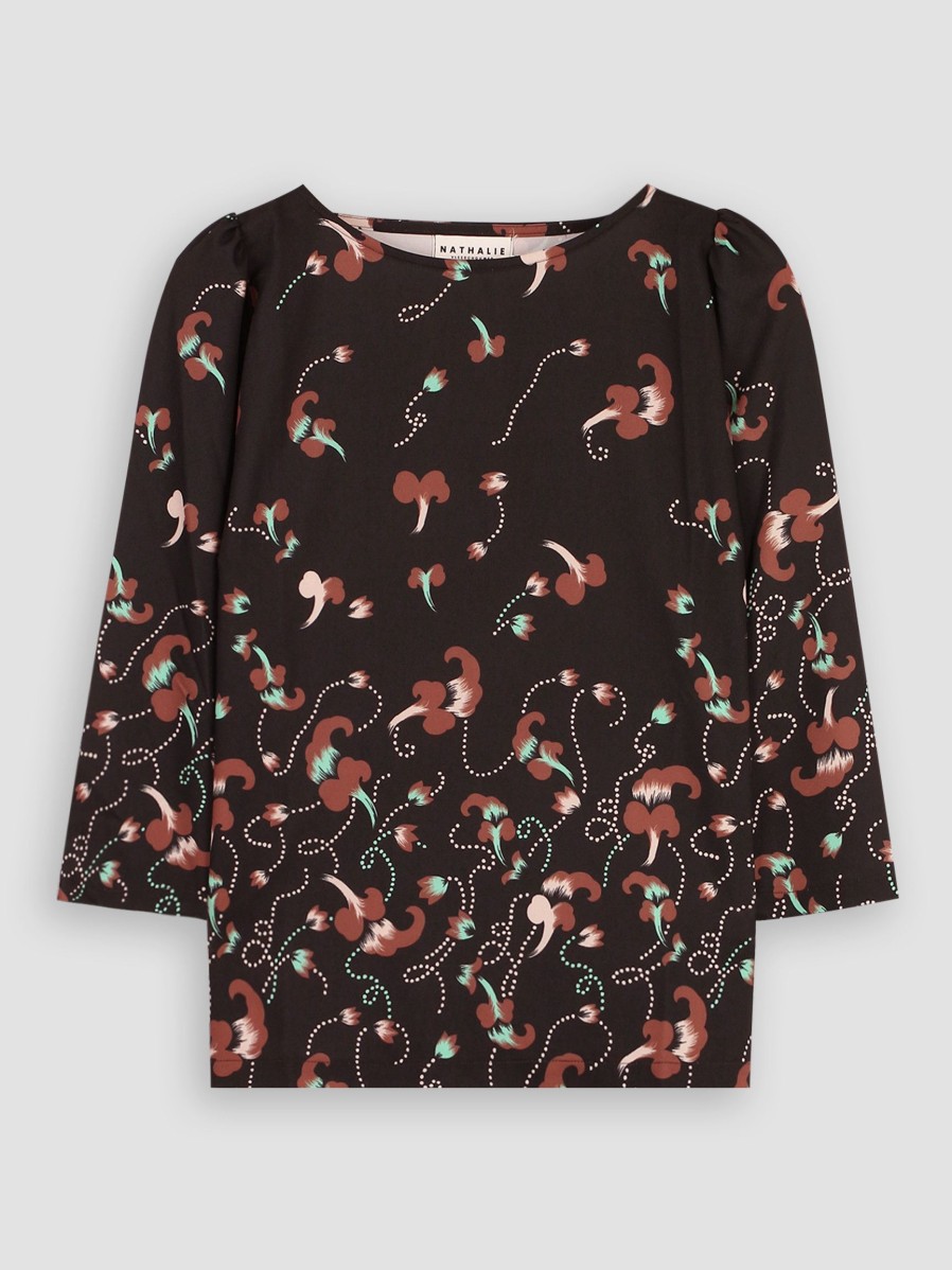 Women Nathalie Vleeschouwer Tops And Blouses | Wiske, Woven Top With Flower Print Black