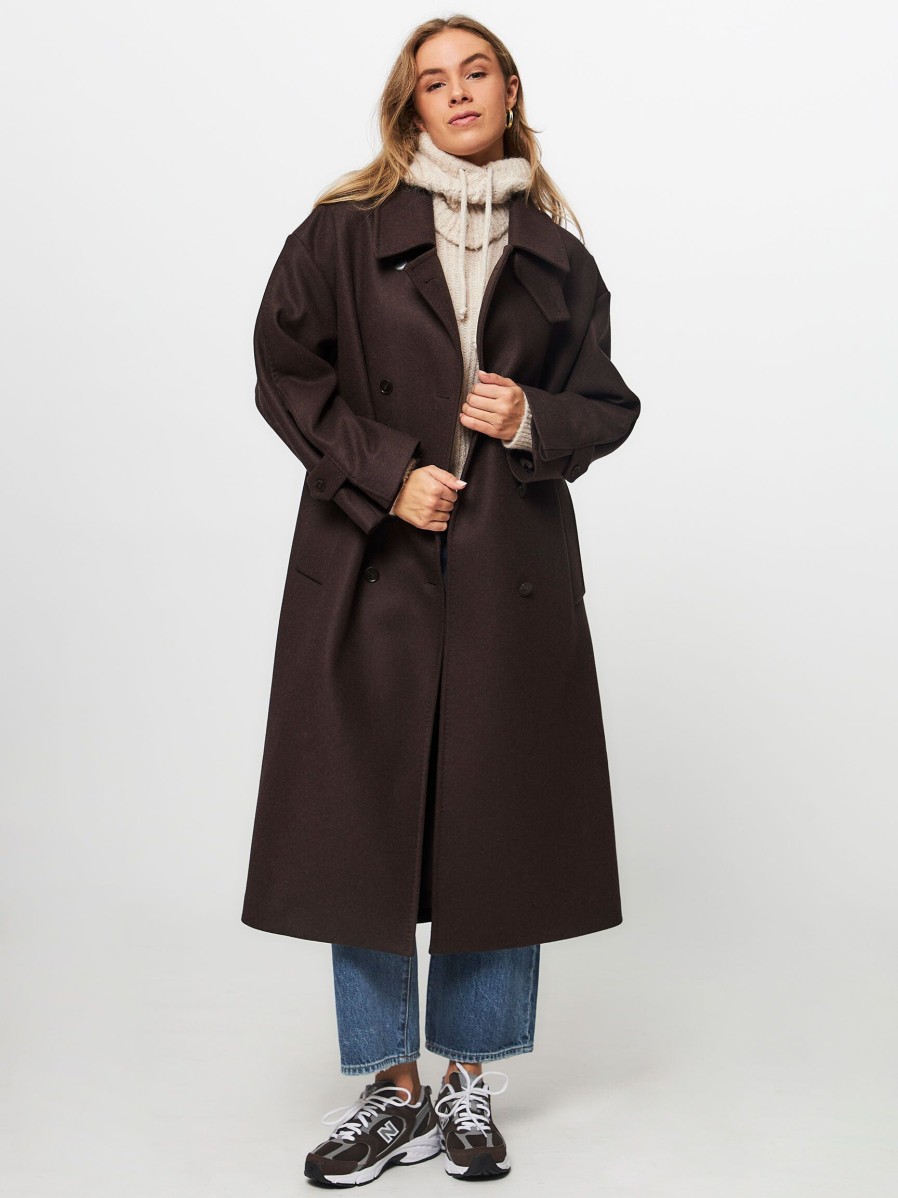 Women Closed Outerwear | Wool Mix Coat Dark Brown