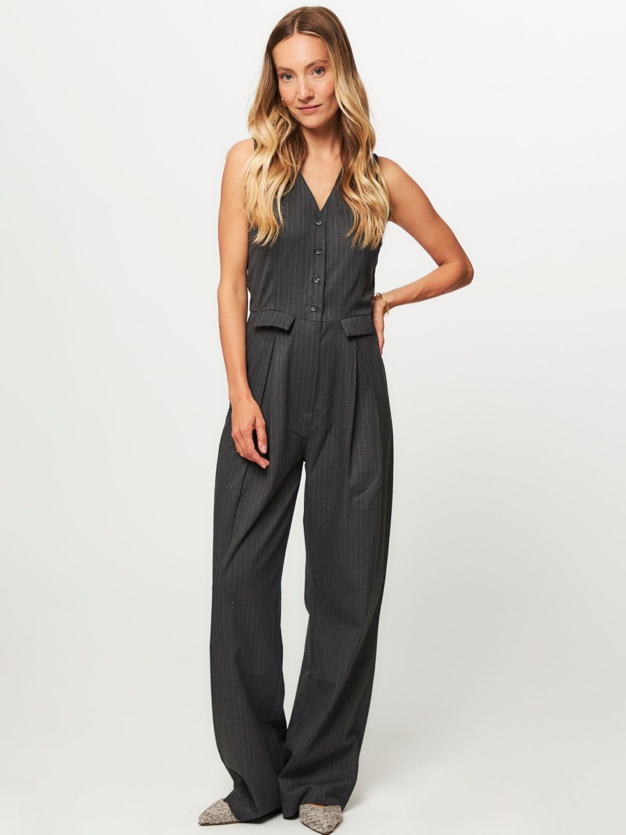 Women Les Coyotes de Paris Pants And Jumpsuits | Viscose Mix Jumpsuit With Pinstripe Dark Grey