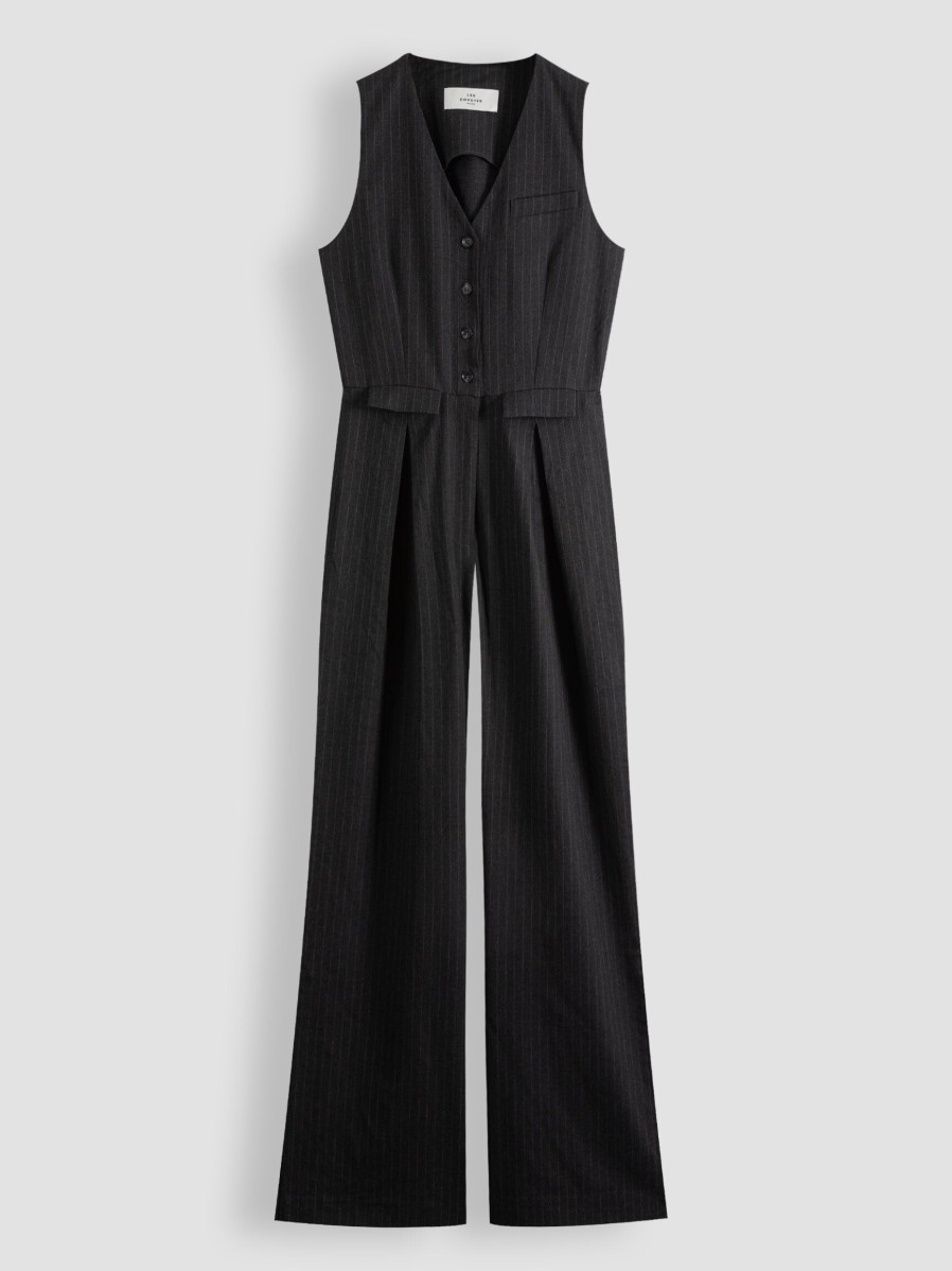 Women Les Coyotes de Paris Pants And Jumpsuits | Viscose Mix Jumpsuit With Pinstripe Dark Grey