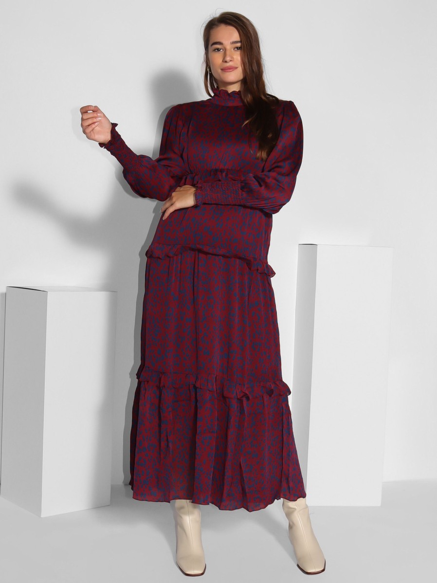 Women Poppy Field Dresses And Tunics | Christian, Viscose Dress With Print Bordeauxred