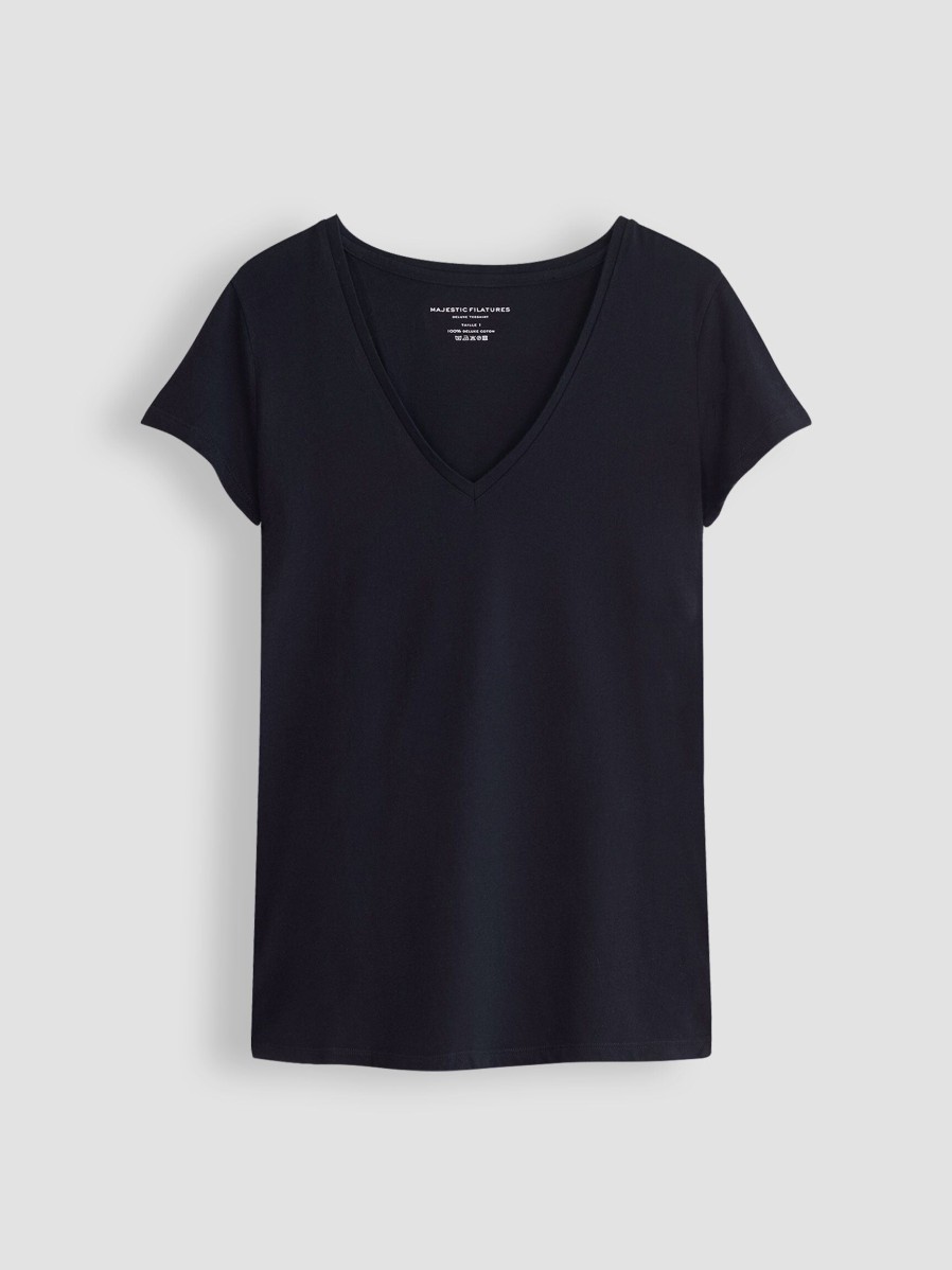 Women Majestic Filatures Tops And Blouses | Cotton Slub T-Shirt Dark Blue