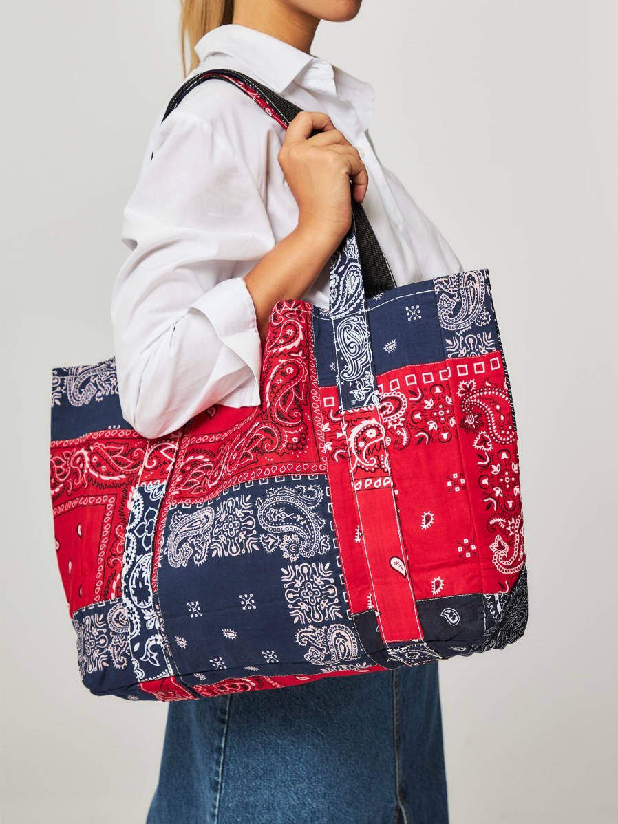 Women Overlord Bags | Cotton Patchwork Shopper With Print Red