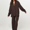 Women Second Female Pants And Jumpsuits | Belisa, Lyocell Mix Trousers With Structure Dark Brown