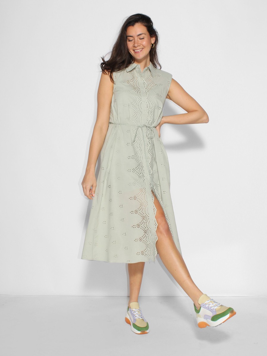 Women Isabelle Blanche Paris Dresses And Tunics | Cotton Embroidery Dress Greygreen