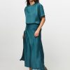 Women Samsoe Samsoe Skirts | Viktoria, Viscose Shiny Wrap Over Skirt Petrol