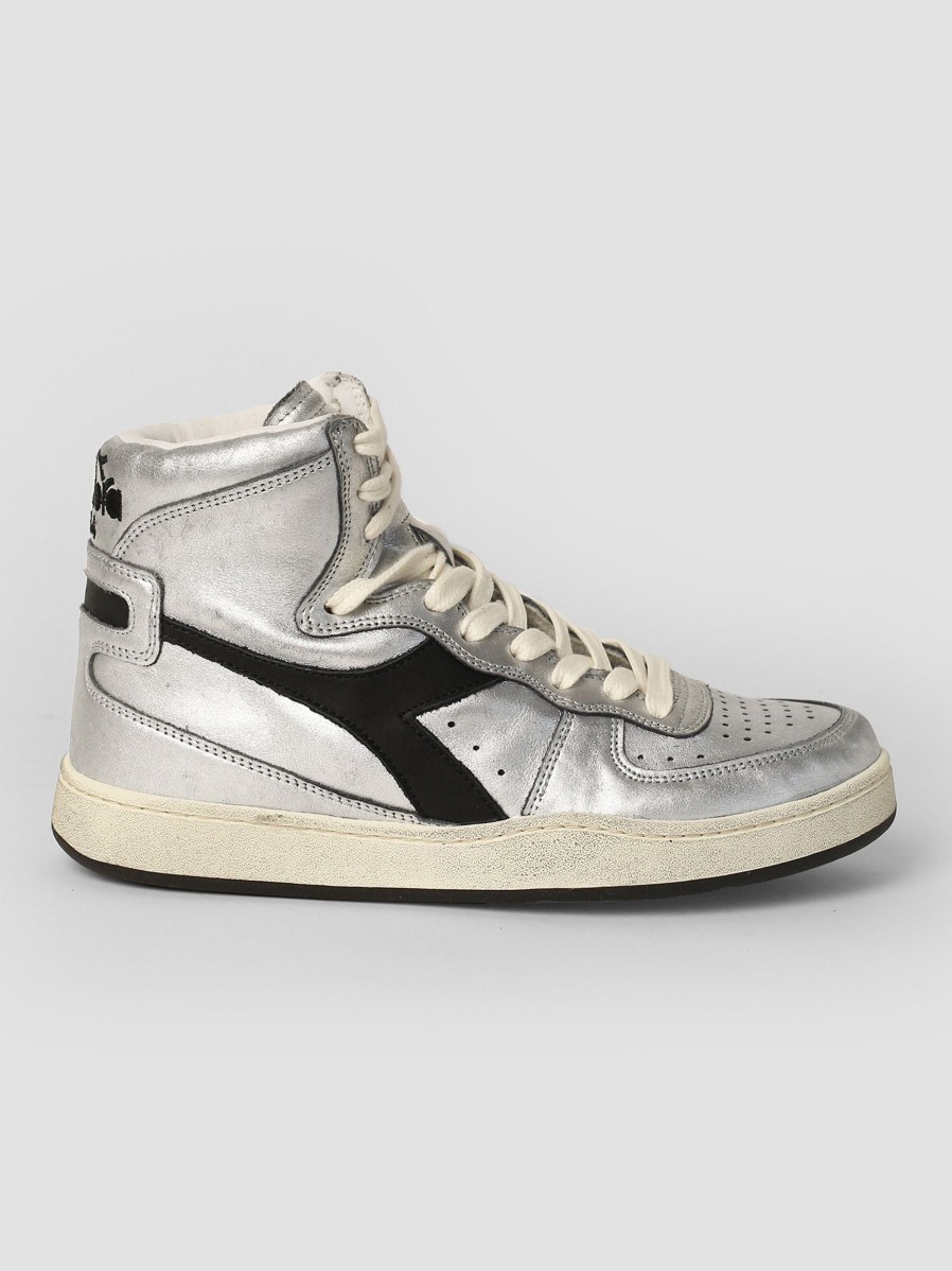 Women Diadora Sneakers | Mi Basket, Leather High Sneakers Silver Colour