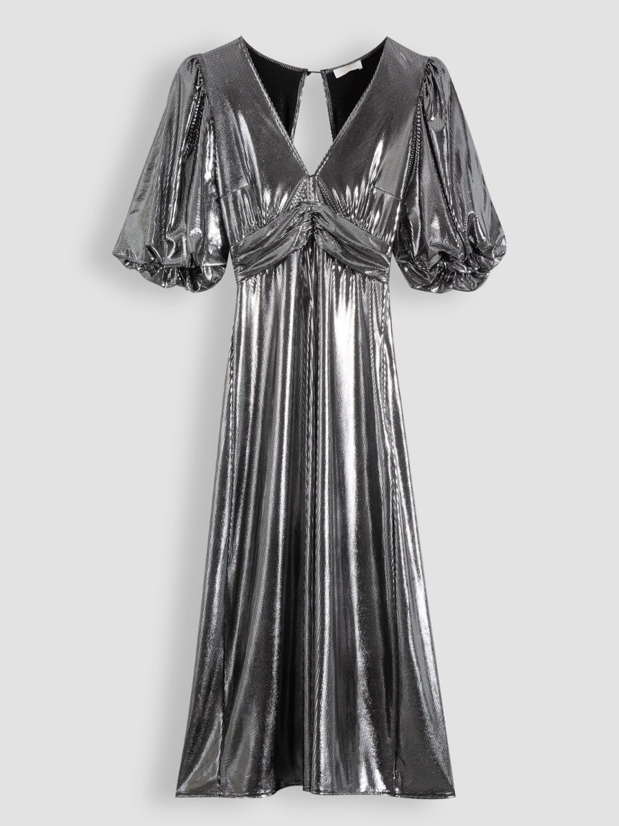 Women Notes du Nord Dresses And Tunics | Ivetta, Woven Metallic Dress Silver Colour