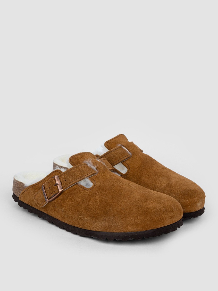 Women Birkenstock Ballet Flats And Loafers | Boston Shearling, Suede Slippers Cognac