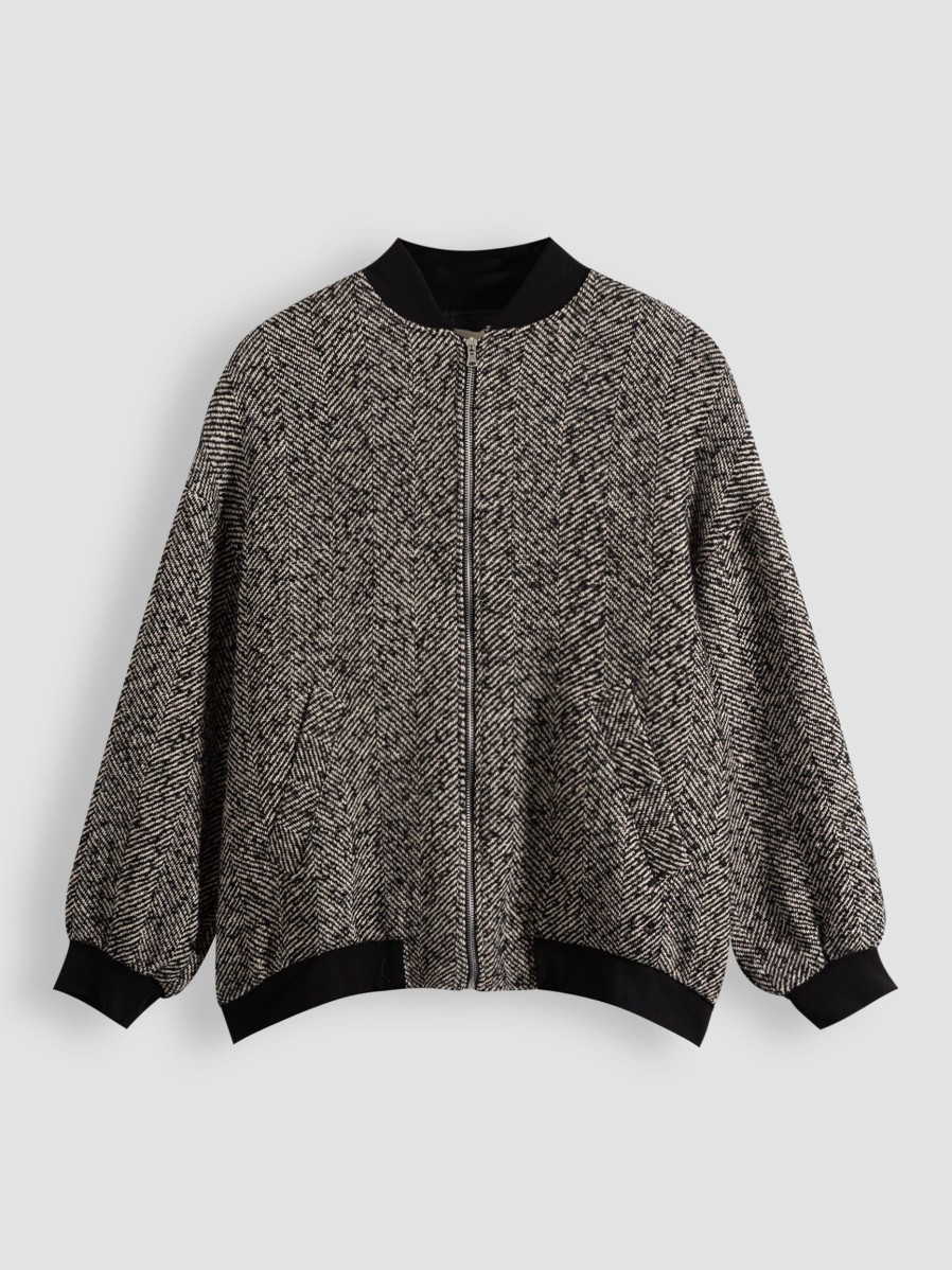 Women La Fee Maraboutee Outerwear | Trudy, Cotton Mix Bomber Jacket With Pattern Black