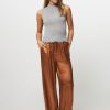 Women Alchemist Pants And Jumpsuits | River, Viscose Wide Leg Shiny Trousers Cognac