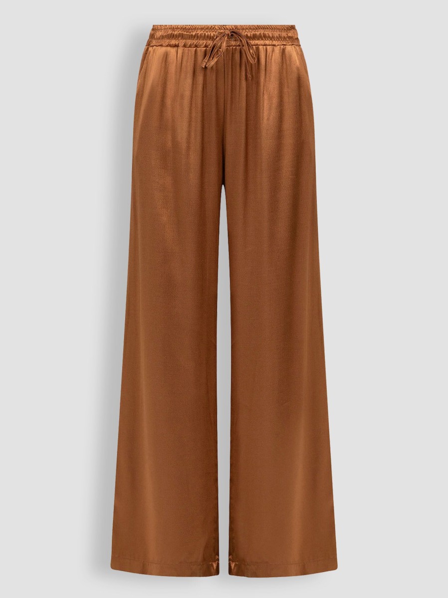 Women Alchemist Pants And Jumpsuits | River, Viscose Wide Leg Shiny Trousers Cognac