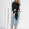 Women Ganni Tops And Blouses | Woven Cropped Blouse With Crinkled Effect Black