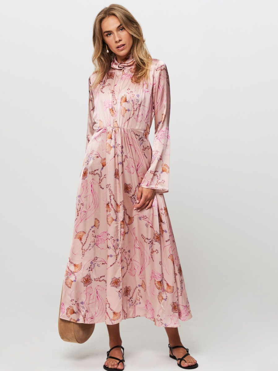 Women forte_forte Dresses And Tunics | Silk Dress With Print Dusty Pink