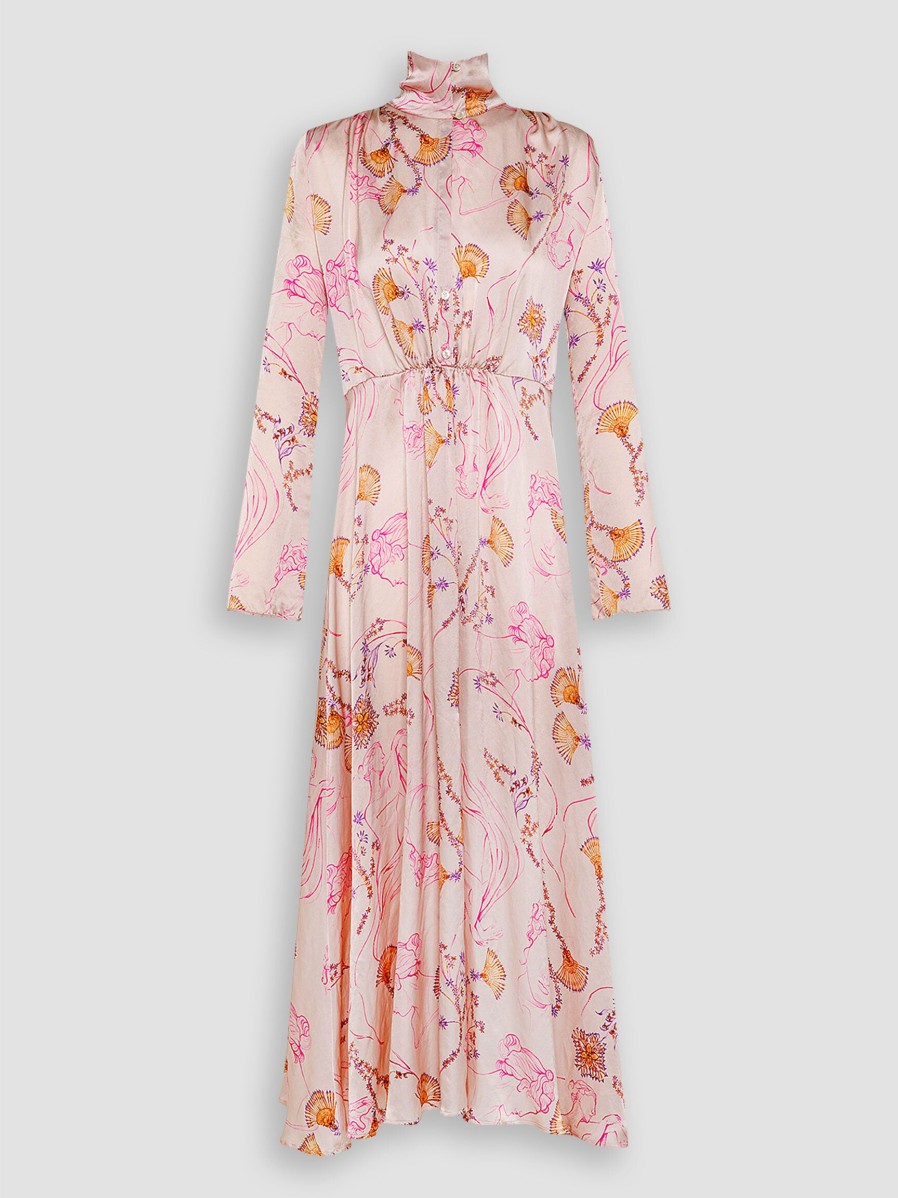 Women forte_forte Dresses And Tunics | Silk Dress With Print Dusty Pink