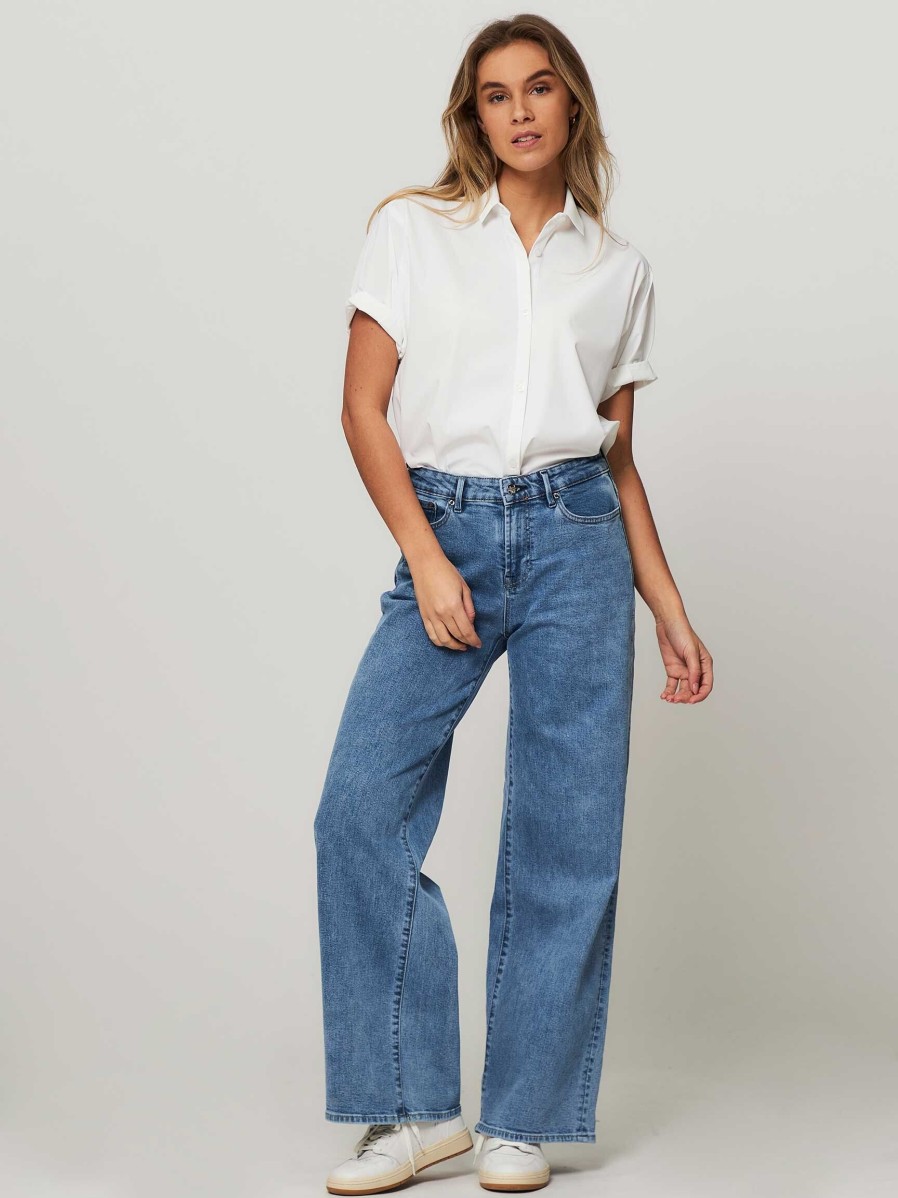 Women Denham Jeans | Keira, High Waist Wide Leg Stretch Jeans Blue