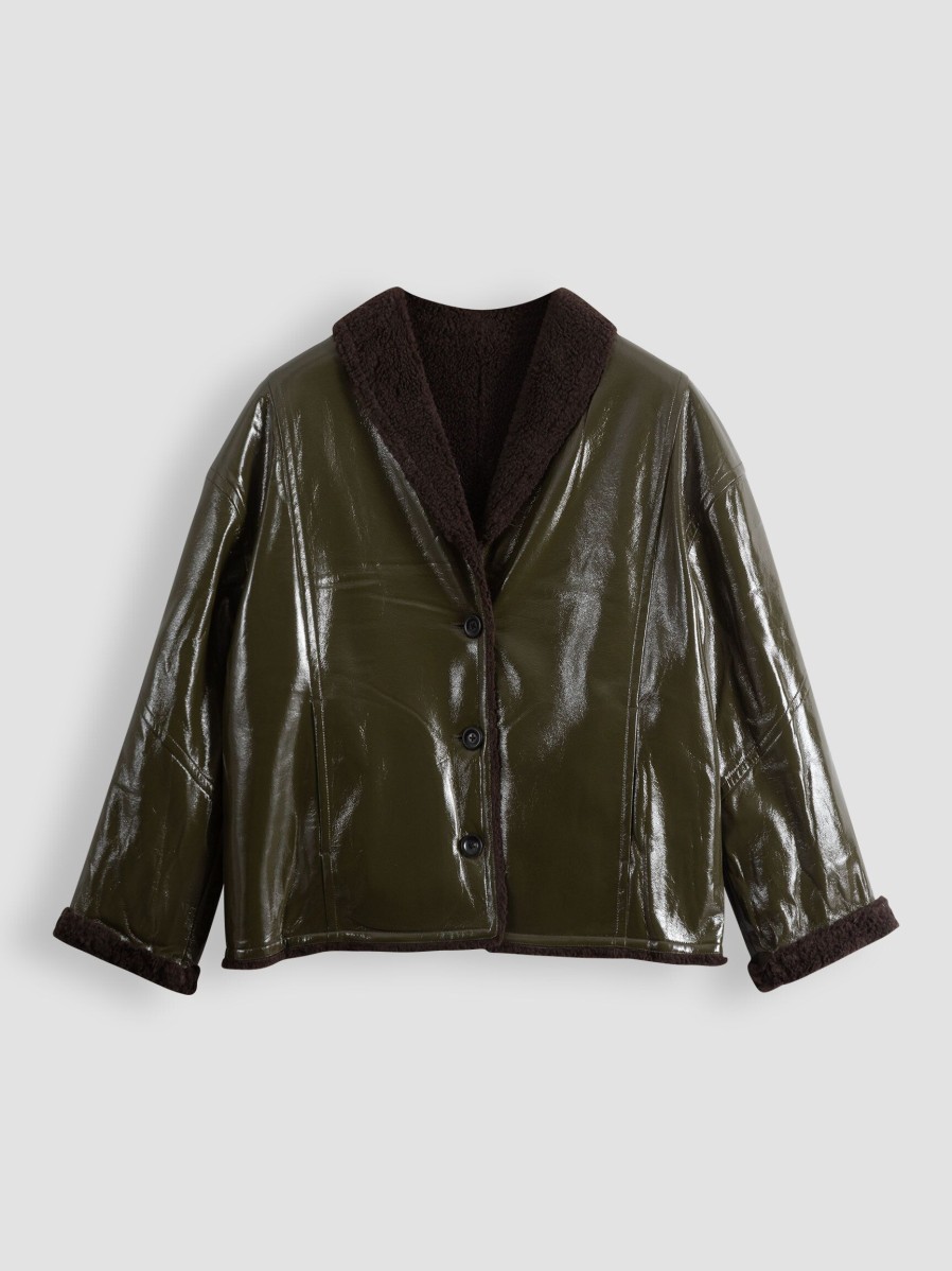 Women Bellerose Outerwear | Helec, Woven Reversible Teddy Jacket Moss Green