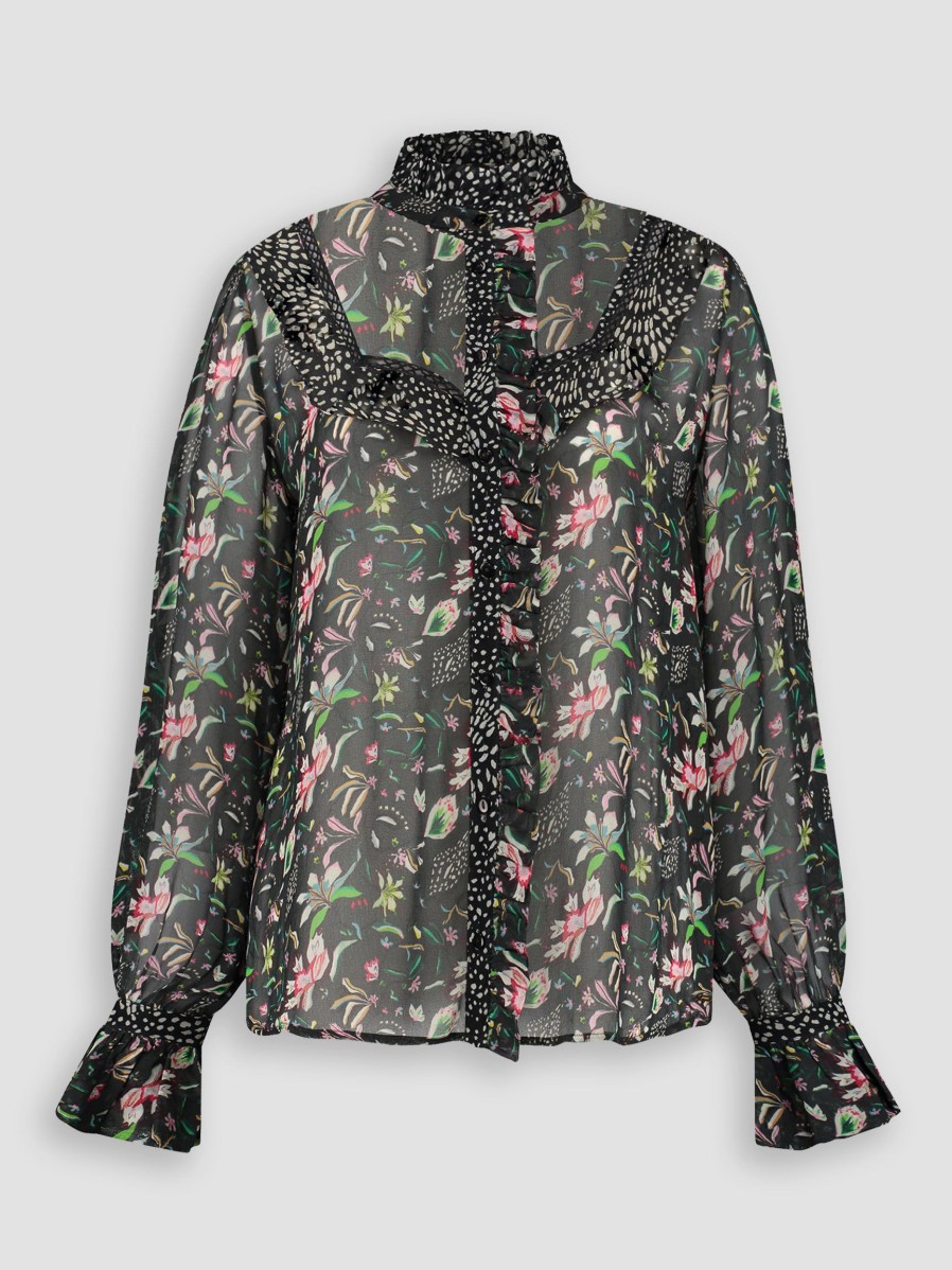 Women POM Amsterdam Tops And Blouses | Viscose Blouse With Print Anthracite