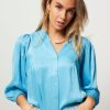 Women POM Amsterdam Tops And Blouses | Viscose Shiny Blouse Aqua Blue