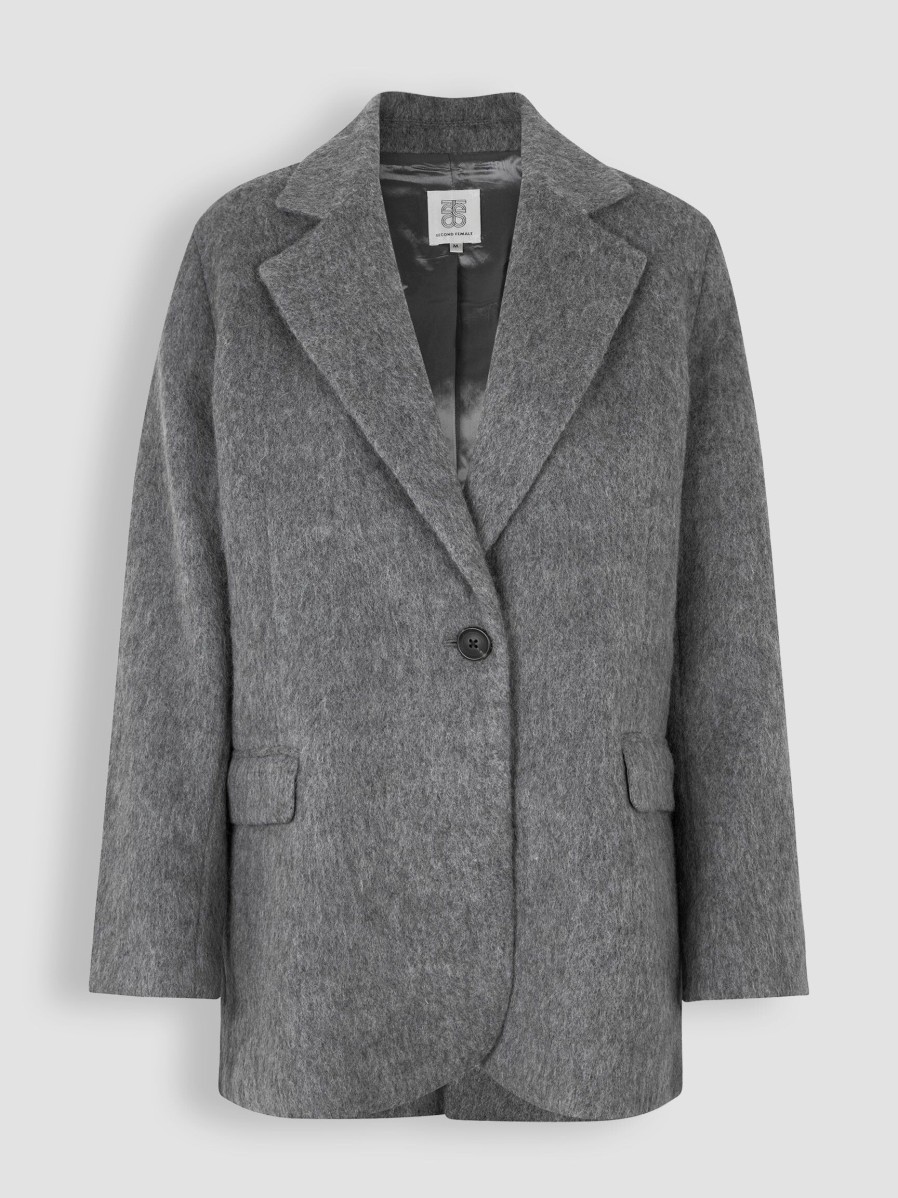 Women Second Female Blazers And Jackets | Sera, Wool Mix Melange Blazer Grey