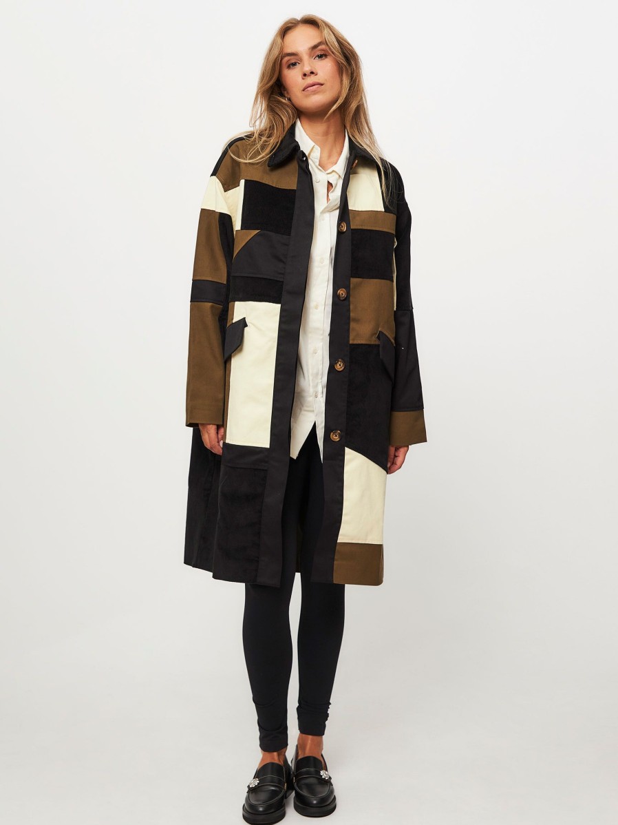 Women Mads Norgaard Outerwear | River, Cotton Mix Patchwork Parka Black