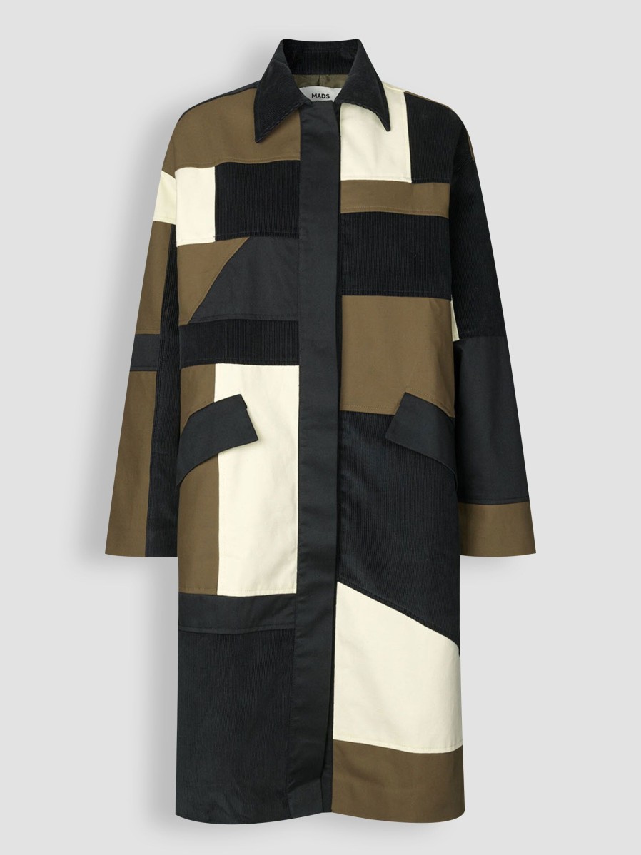 Women Mads Norgaard Outerwear | River, Cotton Mix Patchwork Parka Black