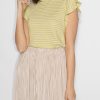 Women Closed Tops And Blouses | Cotton/Linen Mix Top With Striped Pattern Mustard