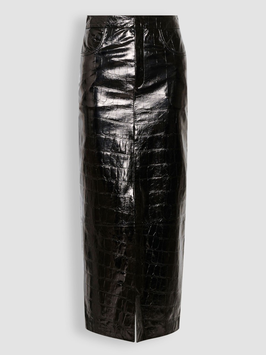 Women Gestuz Skirts | Anafee, Patent Leather Croco A-Line Skirt Black