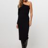 Women Essentiel Antwerp Dresses And Tunics | Emelyn, Viscose Mix One-Shoulder Rib Dress Black