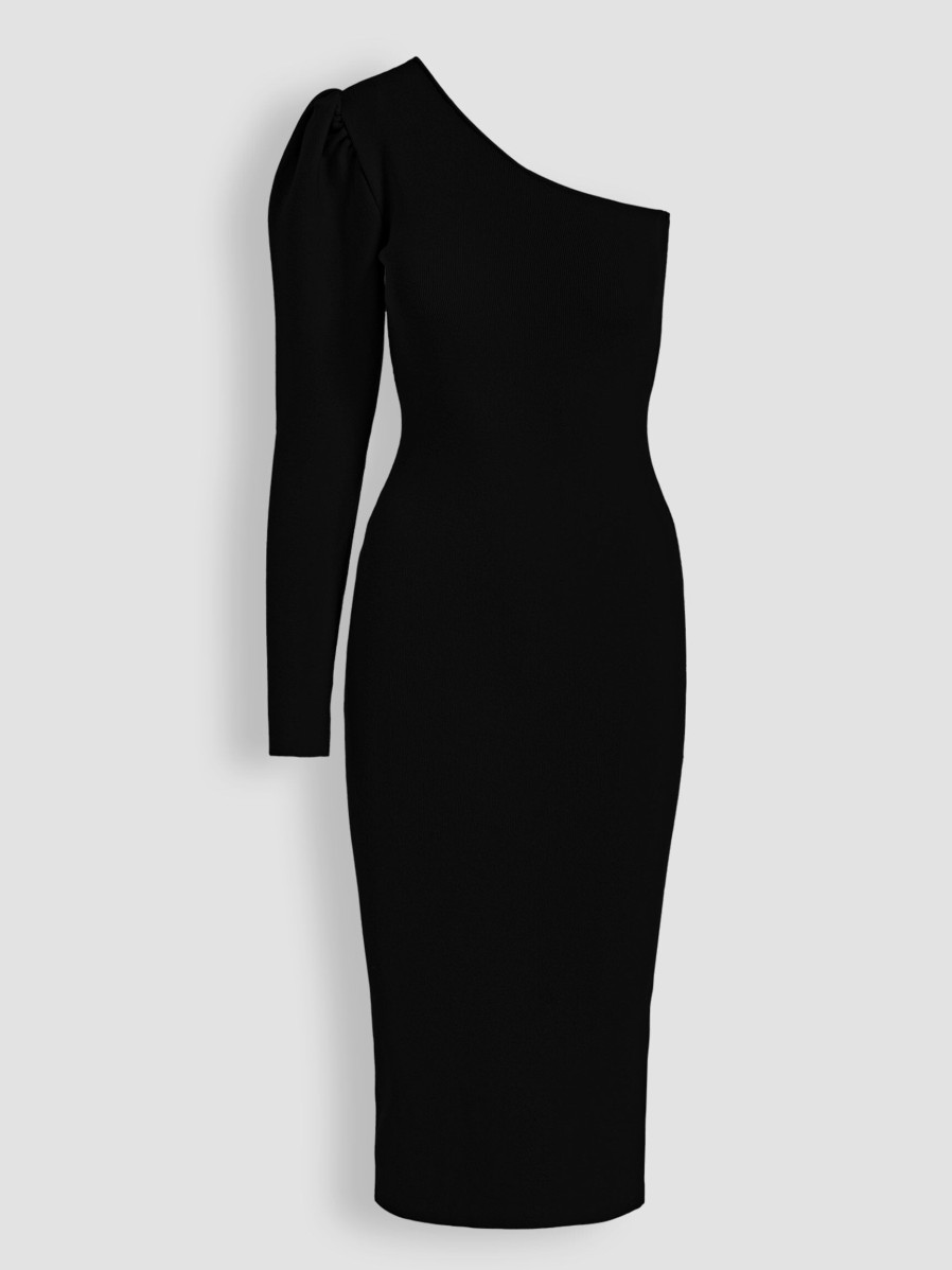 Women Essentiel Antwerp Dresses And Tunics | Emelyn, Viscose Mix One-Shoulder Rib Dress Black