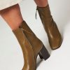 Women Closed Boots | Leather Low Boots Khaki