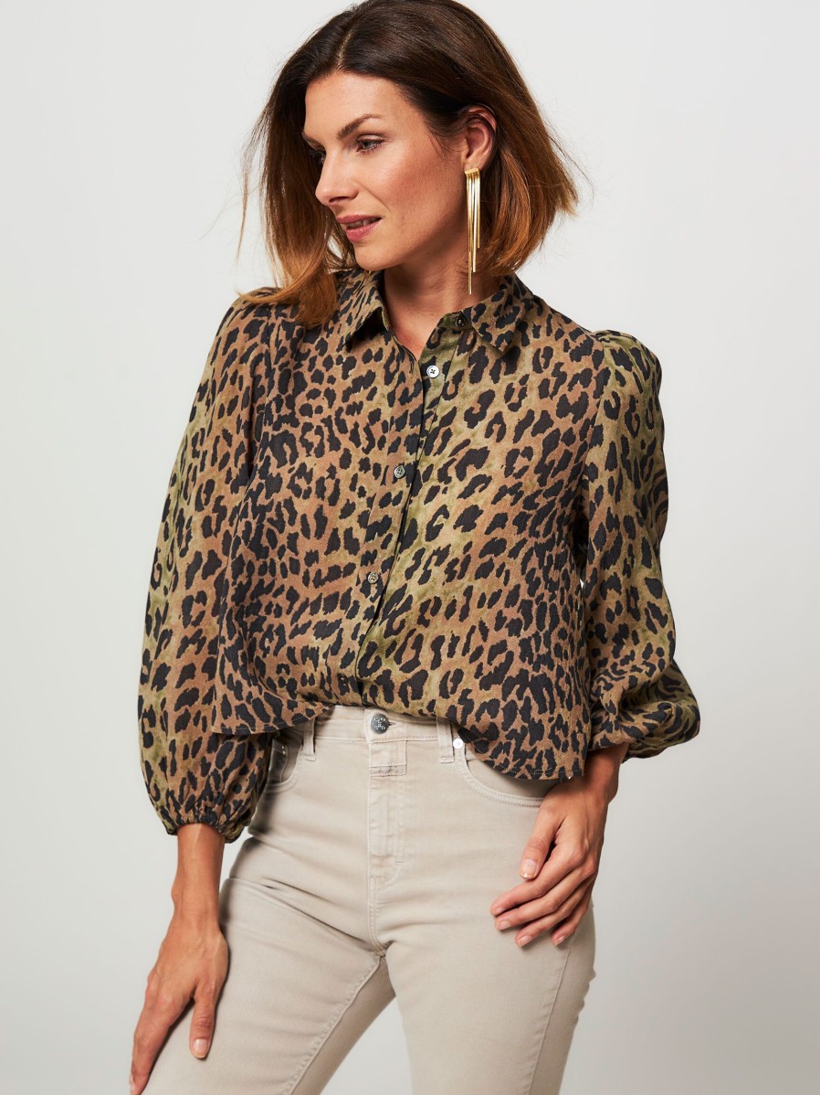 Women Bellerose Tops And Blouses | Howland, Wool Blouse With Print Green/Brown