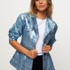 Women Ganni Blazers And Jackets | Organic Cotton Metallic Coated Jacket Blue