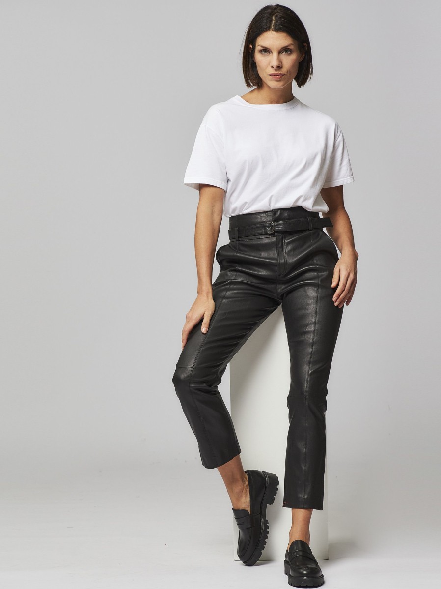 Women Dna Pants And Jumpsuits | Patty, Leather Paperbag Trousers Black