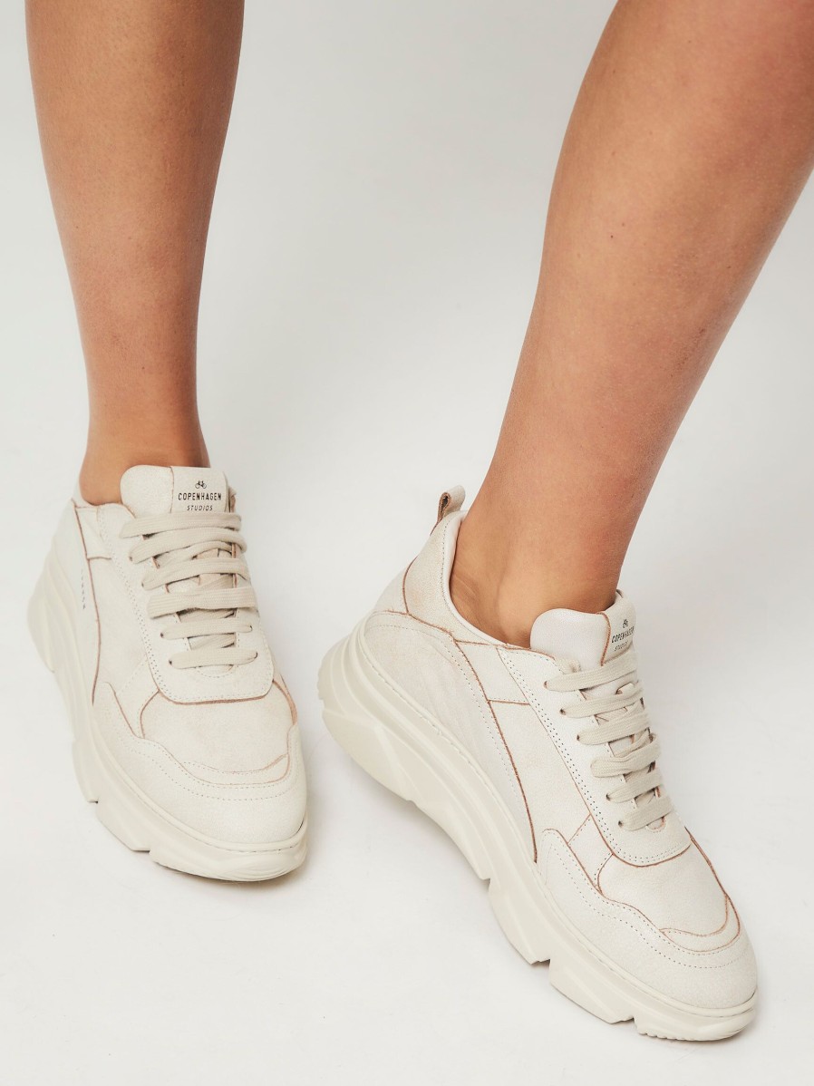 Women Copenhagen Sneakers | Cph40, Cracked Leather Sneakers Ecru