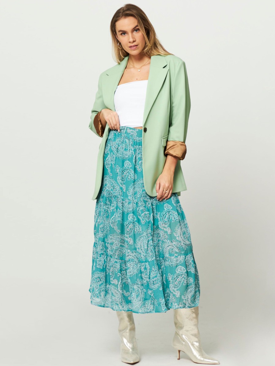 Women Suncoo Skirts | Fiona, Viscose Skirt With Paisley Print Bluegreen