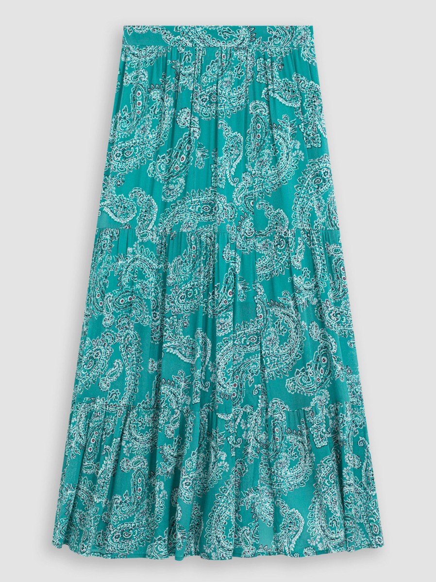 Women Suncoo Skirts | Fiona, Viscose Skirt With Paisley Print Bluegreen