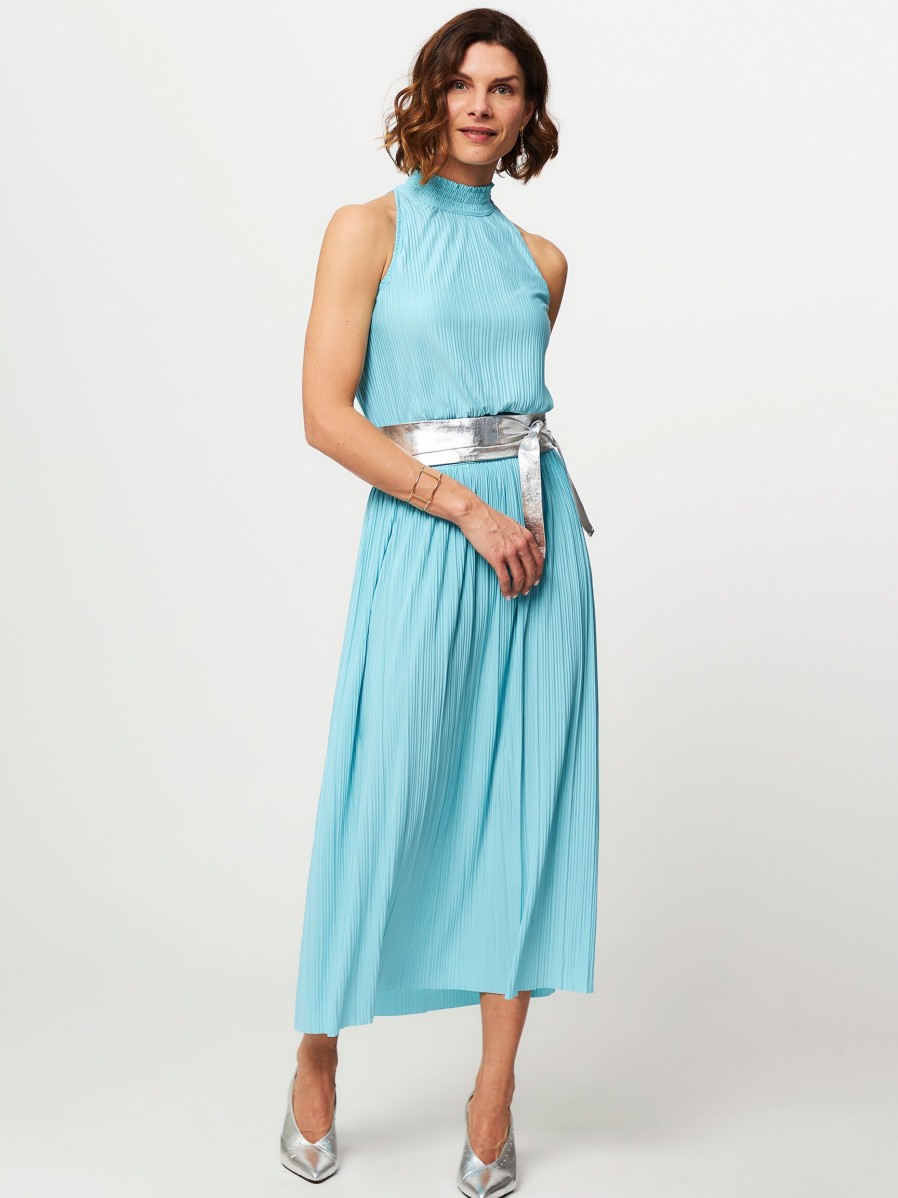 Women Samsoe Samsoe Dresses And Tunics | Uma, Elastic Plisse Dress Aqua Blue