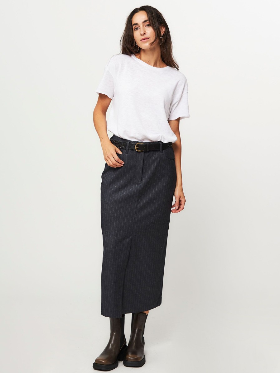 Women Copenhagen Muse Skirts | Viscose Mix Skirt With Pinstripe Dark Grey