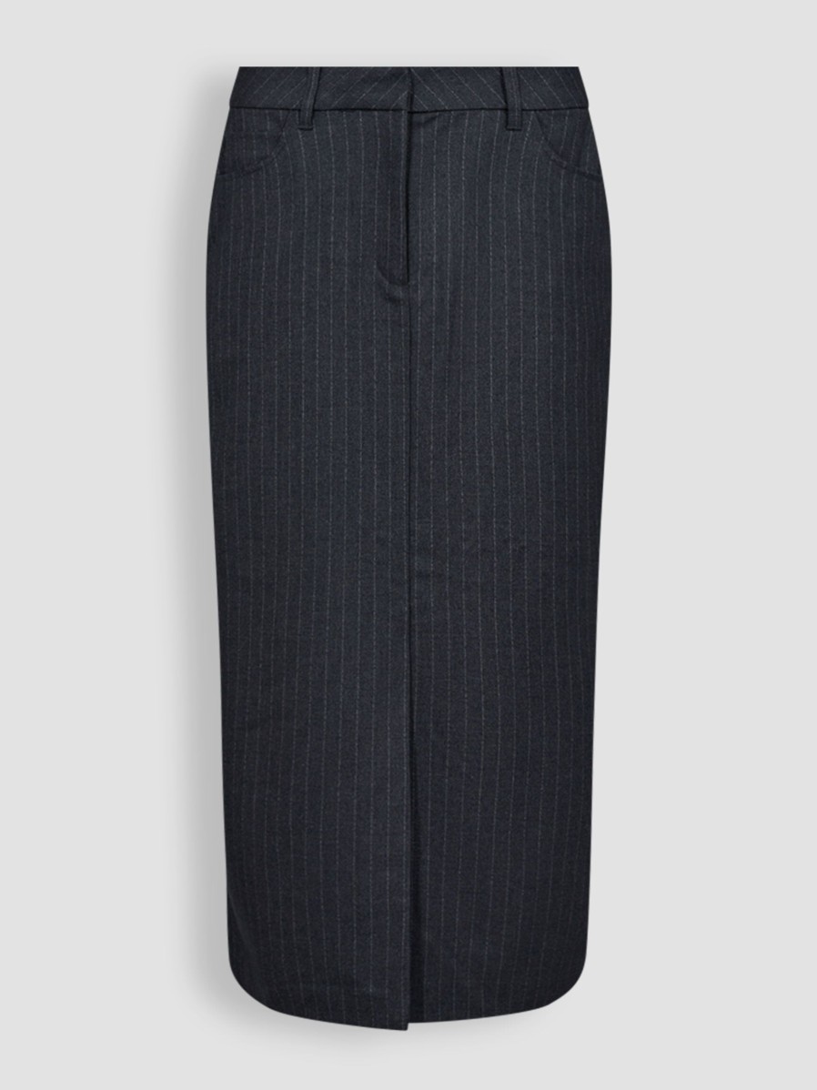 Women Copenhagen Muse Skirts | Viscose Mix Skirt With Pinstripe Dark Grey